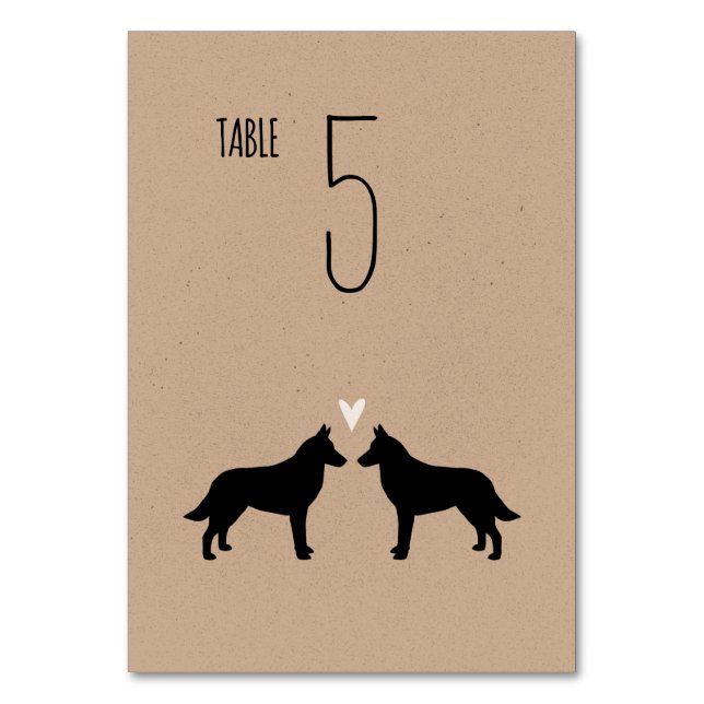 Numéro De Table Chien Malinois Belge Silhouettes Réception de mari (Dos)