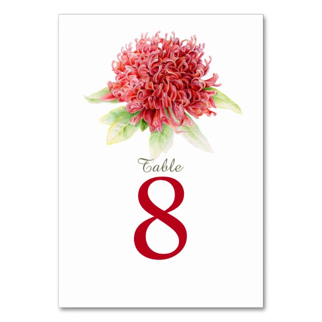 Numéro De Table Chiffres de la table mariage rouge waratah aquarel (Par défaut)