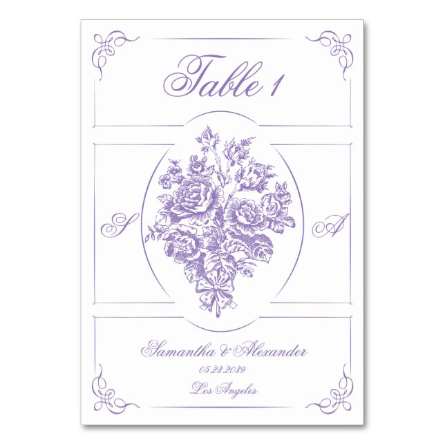 Numéro De Table Chinoiserie Purple Rose Bouquet Mariage victorien (Par défaut)