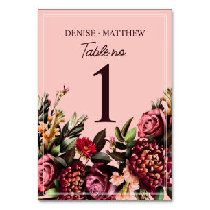Numéro De Table Chrysanthème romantique sur rose filandreux