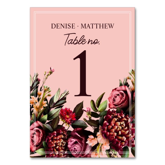 Numéro De Table Chrysanthème romantique sur rose filandreux (Par défaut)