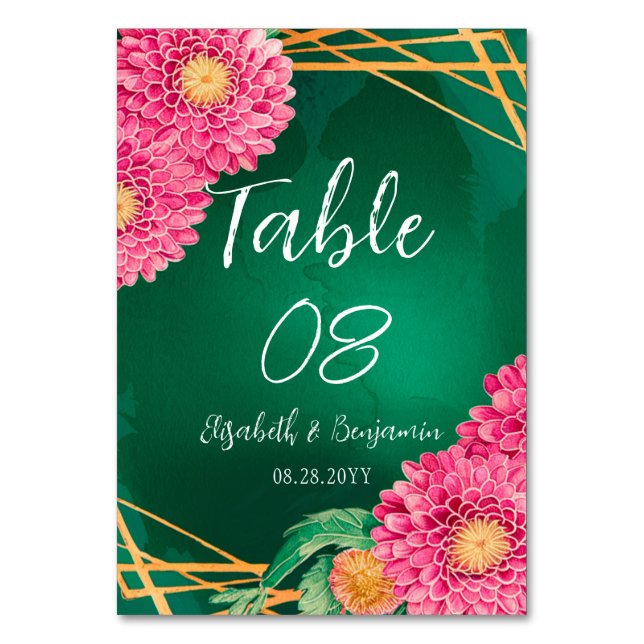 Numéro De Table Chrysanthèmes rose Mariage géométrique or (Par défaut)