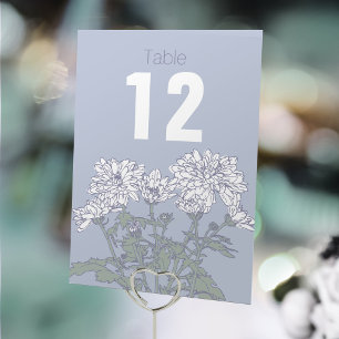 Numéro De Table Chrysanthemum blanc fleurs mariages numéros de tab