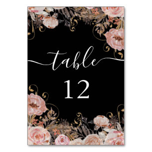 Numéro De Table Chute Bleu rose Aquarelle noire Florale Rose Or