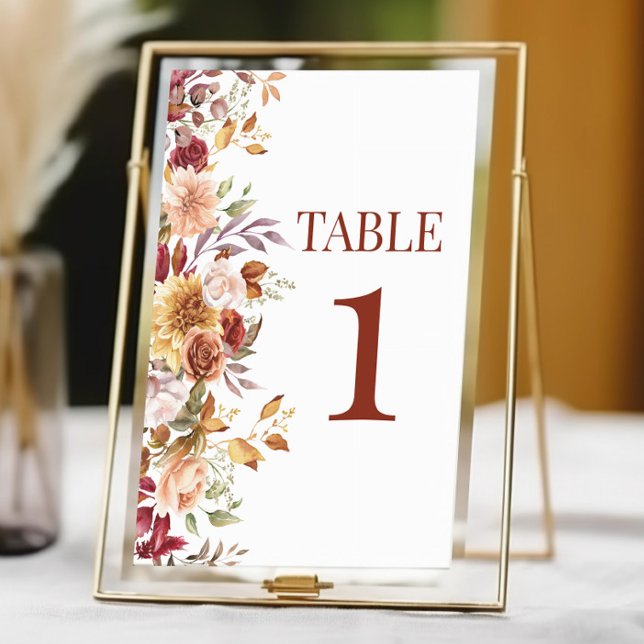 Numéro De Table Chute Bourgogne Brown Beige Floral Mariage (Créateur téléchargé)