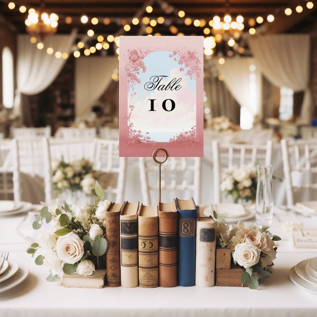 Numéro De Table Ciel rêvé, mariage de conte de fées (Fairytale inspired wedding table numbers, featuring a romantic landscape)