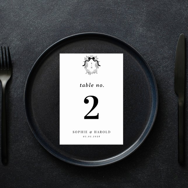 Numéro De Table Cimier Monogramme Français Coquette Bow Mariage of (Créateur téléchargé)