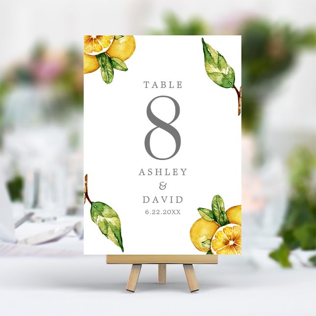 Numéro De Table Citron Aquarelle Citrus Moderne Limoncello Mariage (Créateur téléchargé)