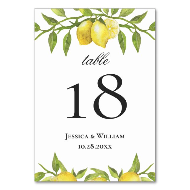 Numéro De Table Citron et verdure Mariage élégant (Par défaut)