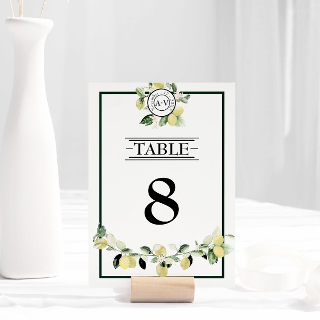 Numéro De Table Citron Jardin Monogramme Mariage blanc (Créateur téléchargé)