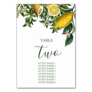 Numéro De Table Citron jaune rustique et feuillage Vert
