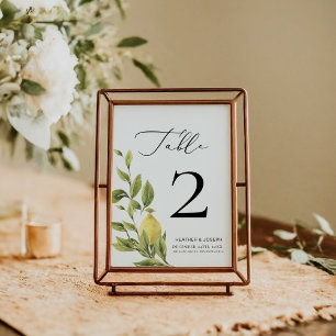 Numéro De Table Citron méditerranéen Calligraphie Mariage 2