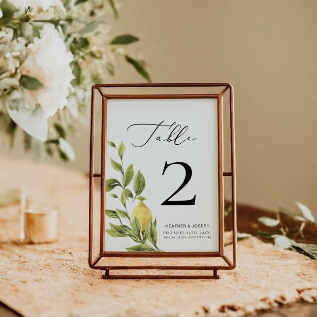 Numéro De Table Citron méditerranéen Calligraphie Mariage 2 (Créateur téléchargé)