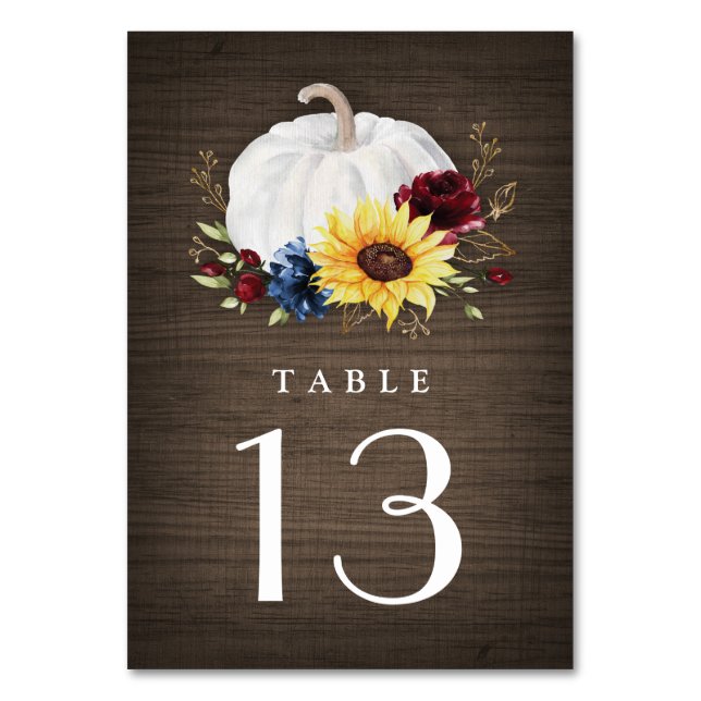 Numéro De Table Citrouille blanc Tournesol Rose Mariage de automne (Par défaut)