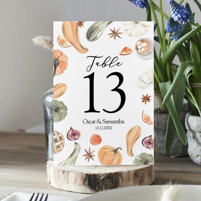 Numéro De Table Citrouille couleur d'aquarelle tendance | Vibes d' (Créateur téléchargé)