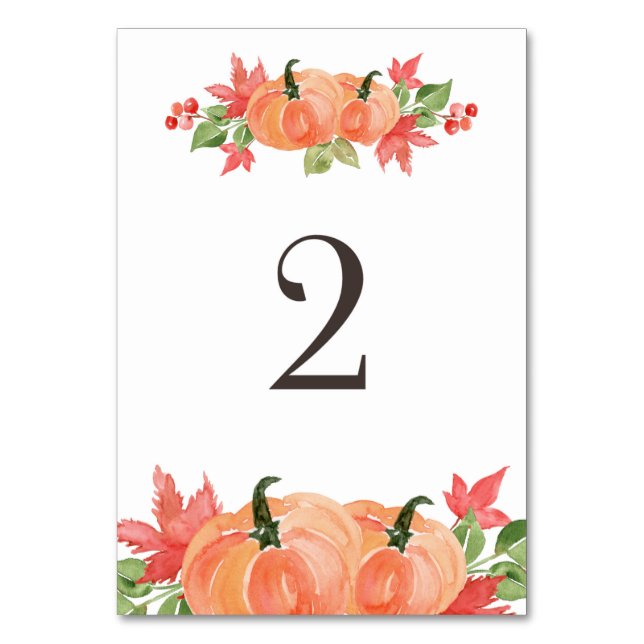 Numéro De Table Citrouille d'aquarelle et sauts de feuille d'érabl (Par défaut)