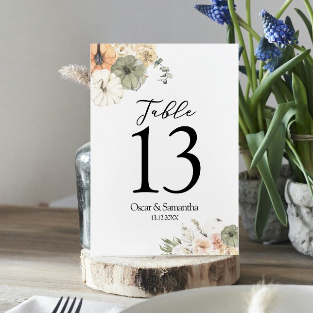 Numéro De Table Citrouilles et fleurs d'aquarelle modernes (Créateur téléchargé)