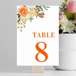 Numéro De Table Citrus Orange Floral Mandarine Table 8 Mariage