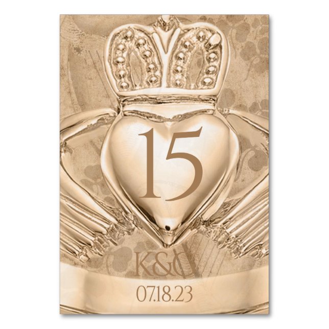 Numéro De Table Claddagh Bague Mariage Initiales et Shamrocks (Par défaut)