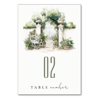 Numéro De Table Classé Français Jardin Paysage Mariage d'aquarelle