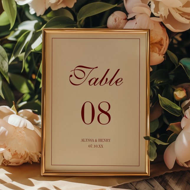 Numéro De Table Classic Elegant Ivory Wedding Script Custom Names (Créateur téléchargé)