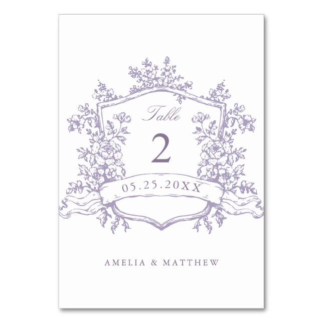 Numéro De Table Classic Floral Crest Lavender Wedding (Par défaut)