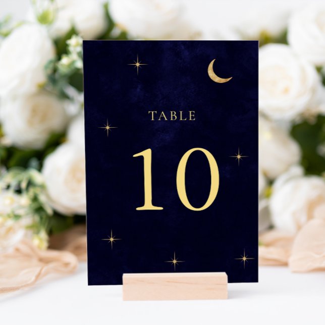 Numéro De Table Classic Midnight Celestial Gold Moon Stars Mariage (Créateur téléchargé)