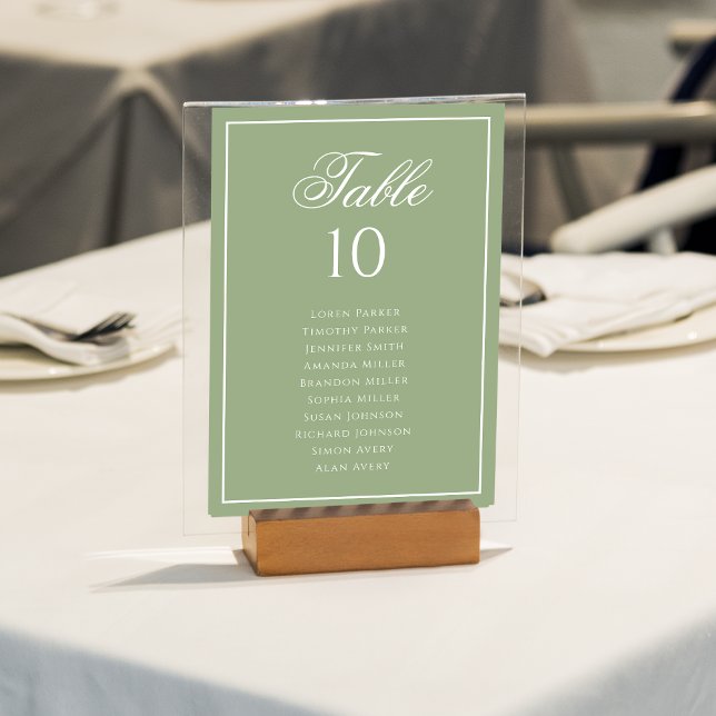 Numéro De Table Classic Sage Green & White Wedding Seating Chart (Créateur téléchargé)