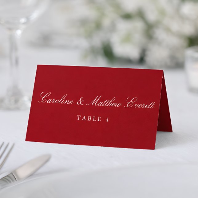 Numéro De Table Classic Script Elegant Custom Names Red Place Card (Créateur téléchargé)