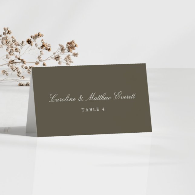 Numéro De Table Classic Script Elegant Custom Olive Place Card (Créateur téléchargé)