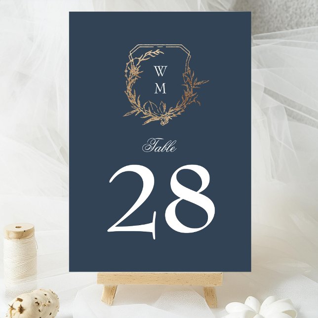 Numéro De Table classique marine bleu blanc mariage or crête (Créateur téléchargé)