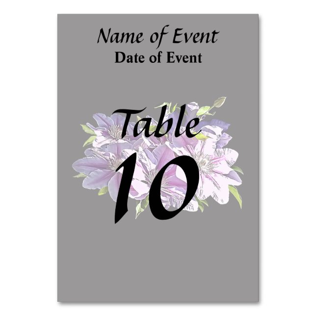 Numéro De Table Clematis rose (Dos)