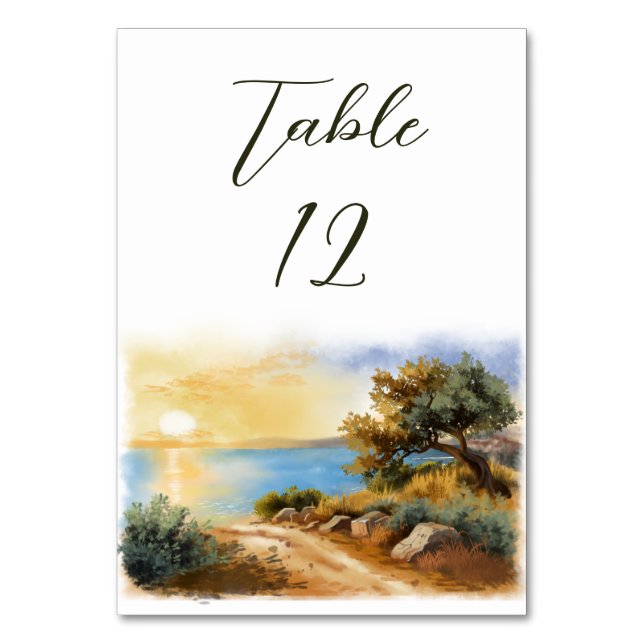 Numéro De Table Coast Watercolor Sunset Mediterranean Wedding (Par défaut)
