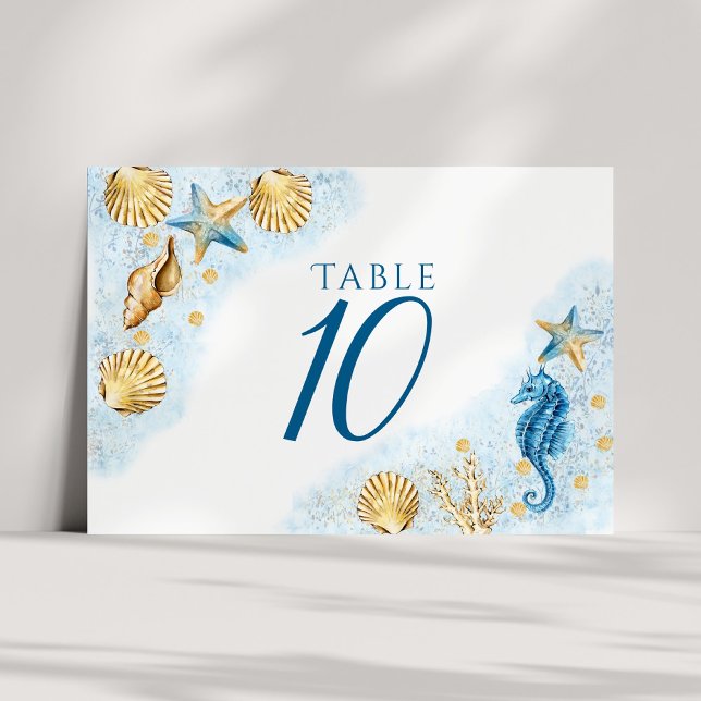 Numéro De Table Coastal Chic | Corail bleu et or (Créateur téléchargé)
