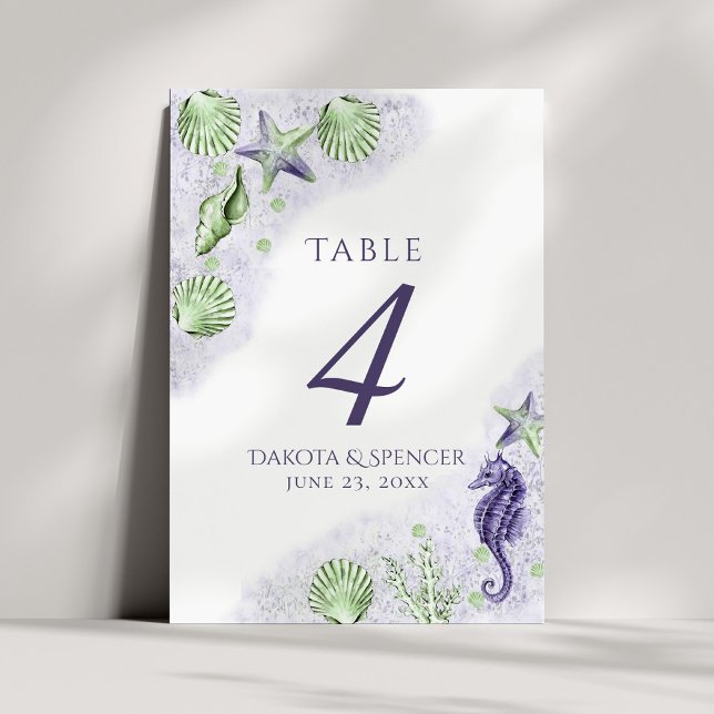 Numéro De Table Coastal Chic | Parti vert pourpre et citron vert (Créateur téléchargé)