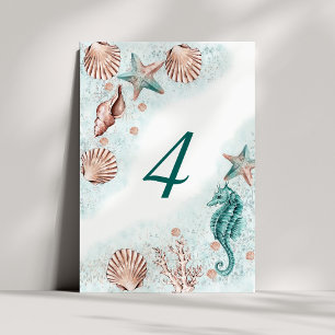 Numéro De Table Coastal Chic Turquoise Green et Coral Reef Party