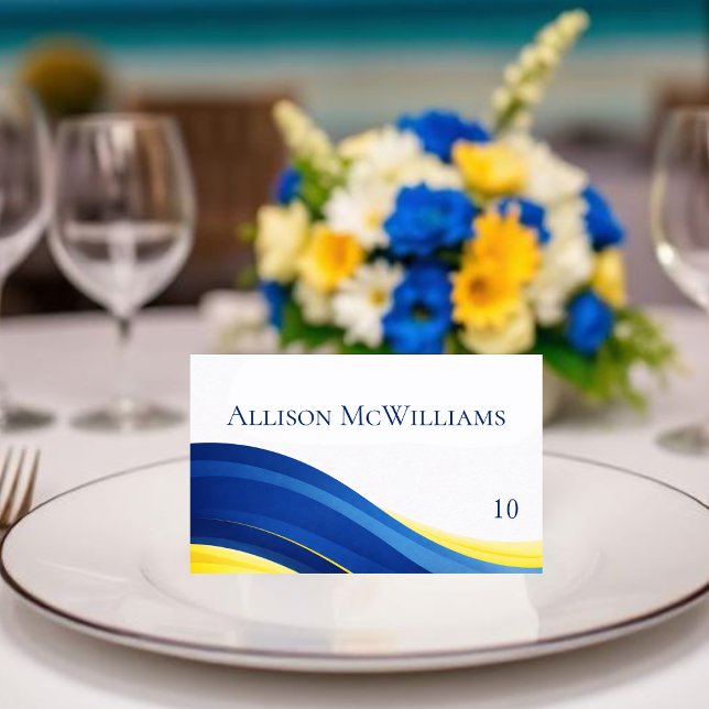 Numéro De Table Cobalt Blue and Yellow Wedding Place Cards (Cobalt Blue and Yellow Wedding Place Cards)