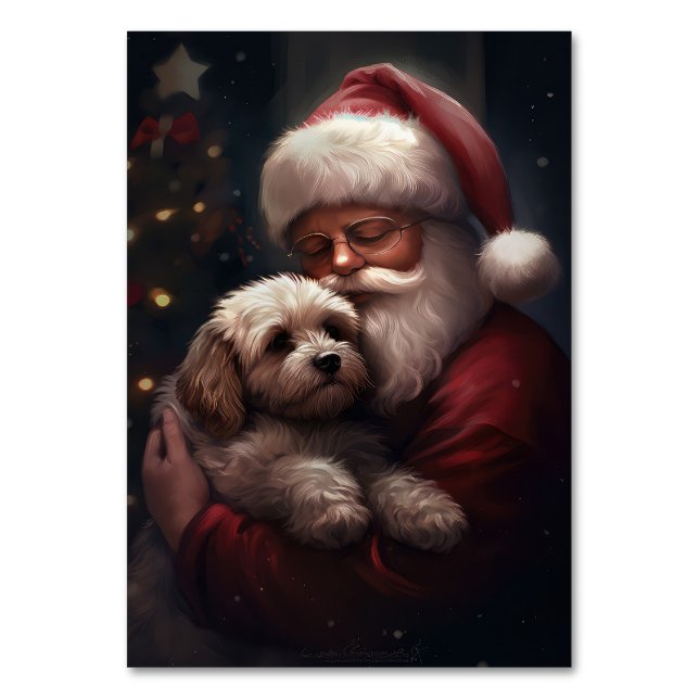 Numéro De Table Cockapoo avec le Père Noël Noël Festif (Par défaut)