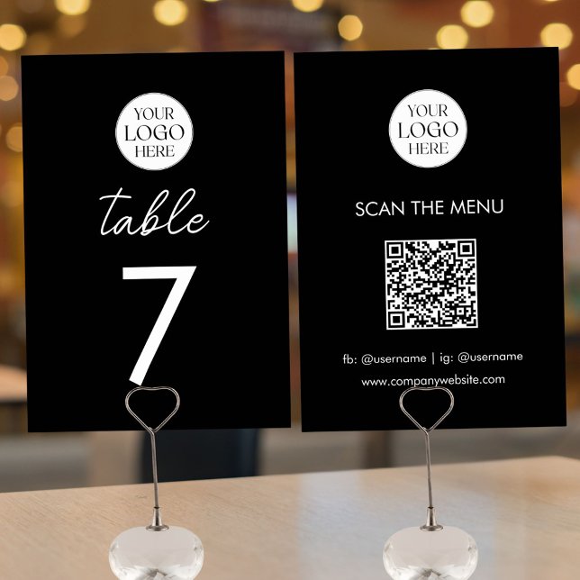 Numéro De Table Code QR de logo d'entreprise Menu Moderne Minimali (Front and Back)