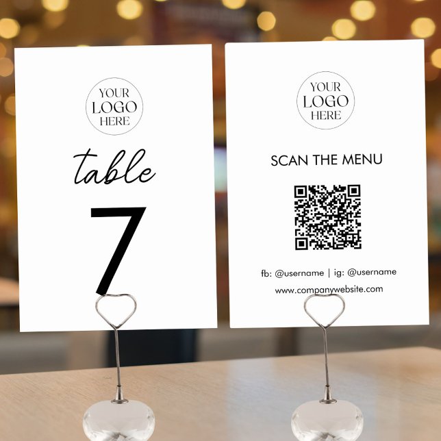 Numéro De Table Code QR de logo d'entreprise Menu Moderne Minimali (Front and Back)