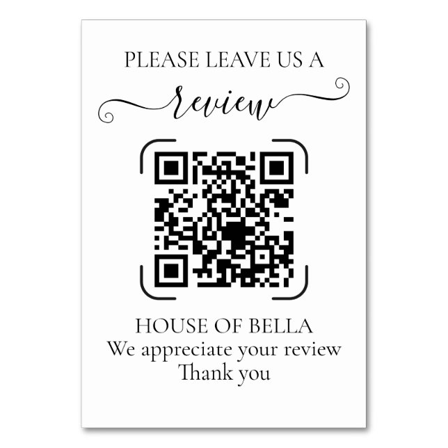 Numéro De Table Code QR élégant en écriture noire pour l'avis d'en (Par défaut)