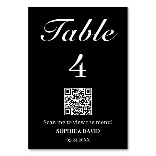 Numéro De Table Code QR noir et blanc de mariage (Par défaut)