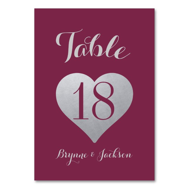 Numéro De Table Cœur bordeaux argent romantique et vin (Par défaut)