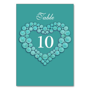 Numéro De Table Coeur de perles turquoise 11e anniversaire mariage