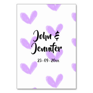 Numéro De Table coeur violet aquarelle valentine couple nom da