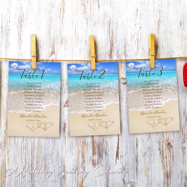 Numéro De Table Coeurs dans le sable Plage de mariage Charte des s (Créateur téléchargé)