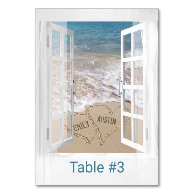 Numéro De Table Cœurs de plage à la fenêtre (Par défaut)