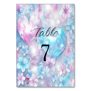 Numéro De Table Coeurs et fleurs d'Aqua rose Numéro de tableau