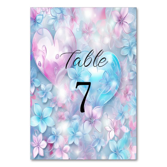 Numéro De Table Coeurs et fleurs d'Aqua rose Numéro de tableau (Dos)