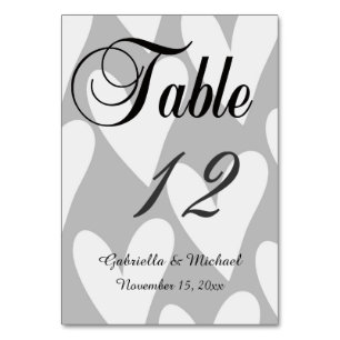 Numéro De Table Coeurs gris et blanc
